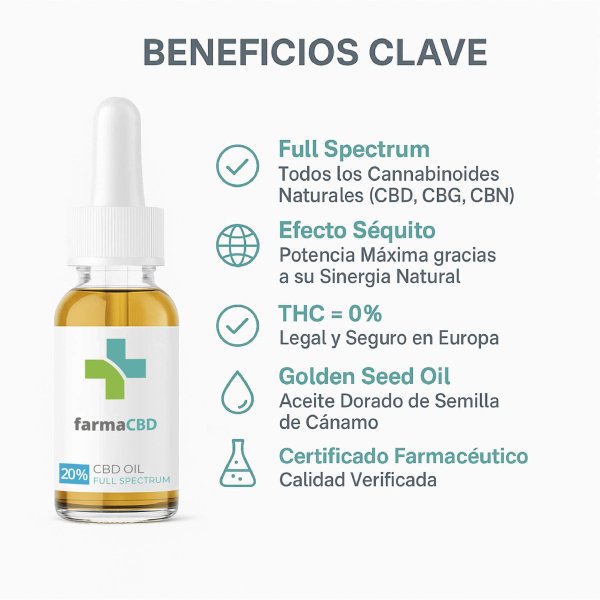 Propiedades del aceite CBD 20%: Full Spectrum, sin THC, y calidad verificada