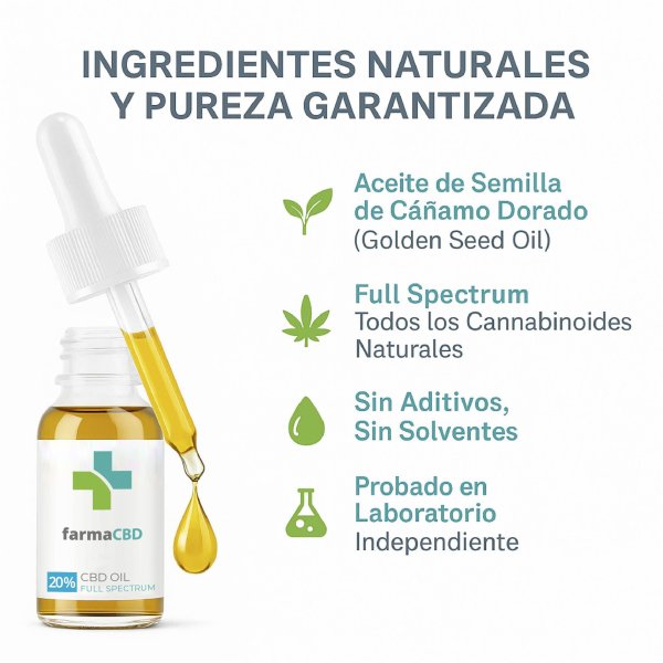 Ingredientes del aceite CBD 20% con cáñamo dorado y sin aditivos