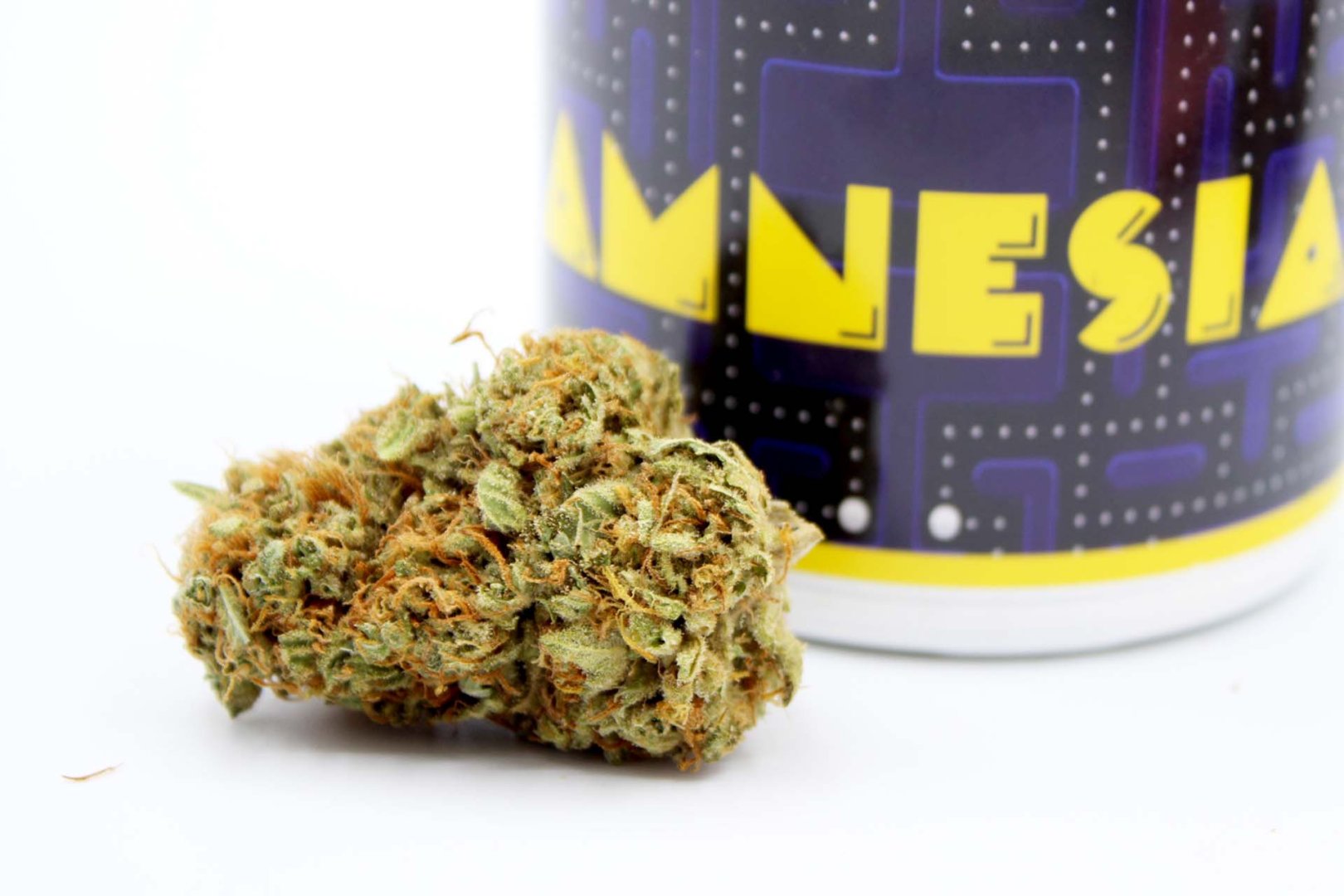 Cogollo Amnesia CBD frente a envase de Bee Products