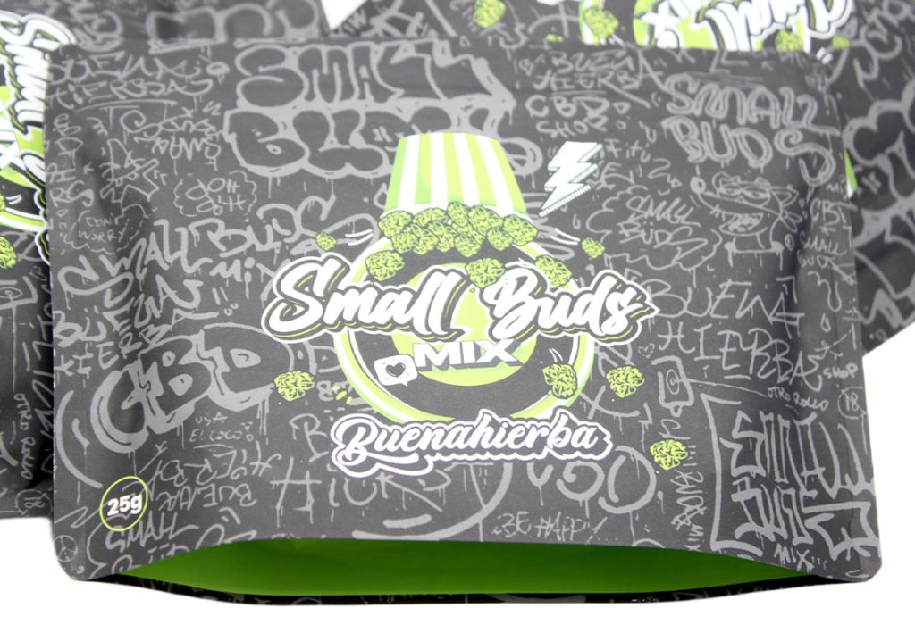 Flores CBD Small Buds Mix Buenahierba con diseño gráfico urbano