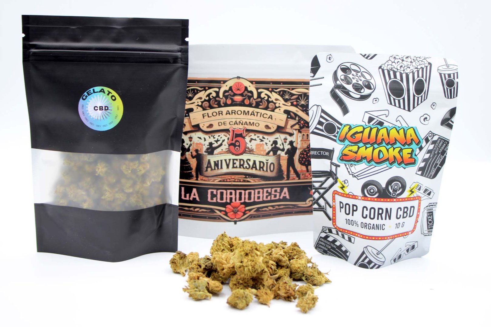 Bolsas de flores CBD Small Buds de Gelato, La Cordobesa e Iguana Smoke
