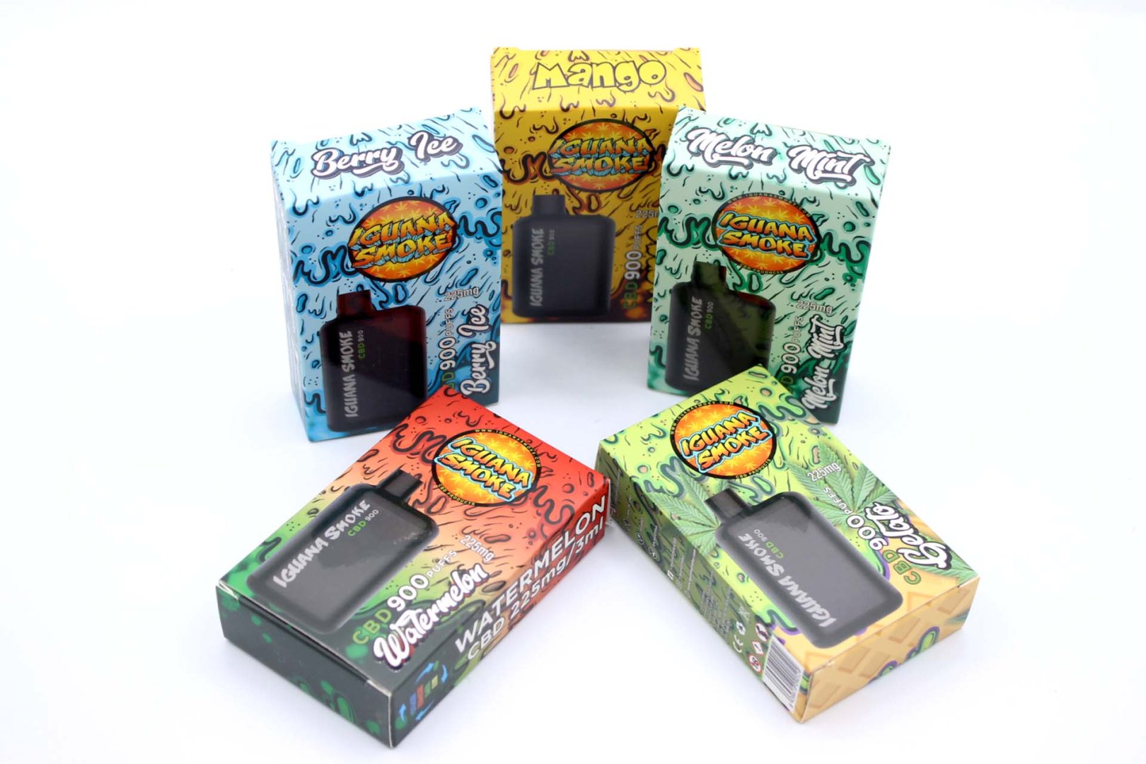 línea completa de vapers CBD Iguana Smoke en diferentes sabores