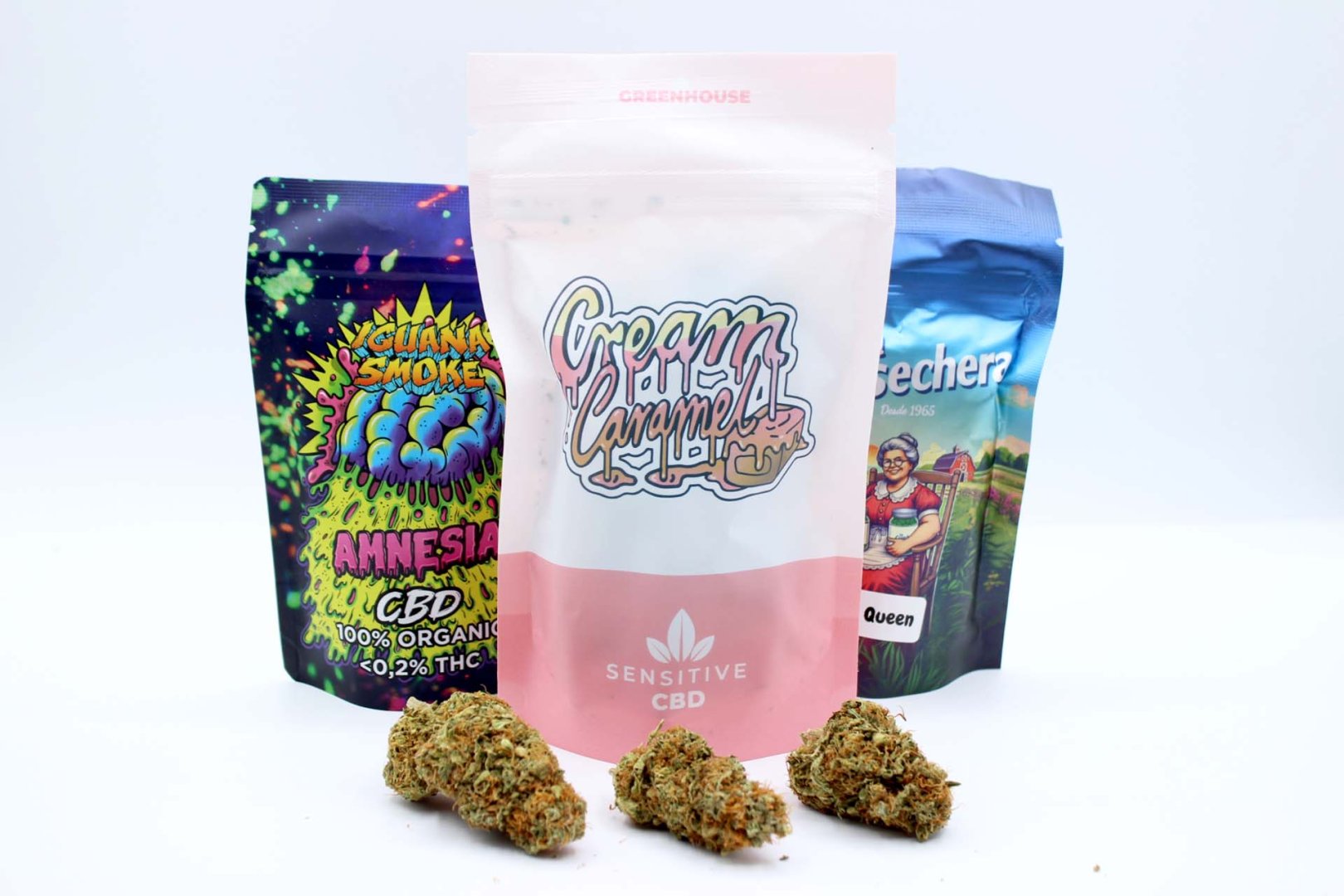 Bolsas de flores CBD: Cream Caramel, Amnesia y Queen