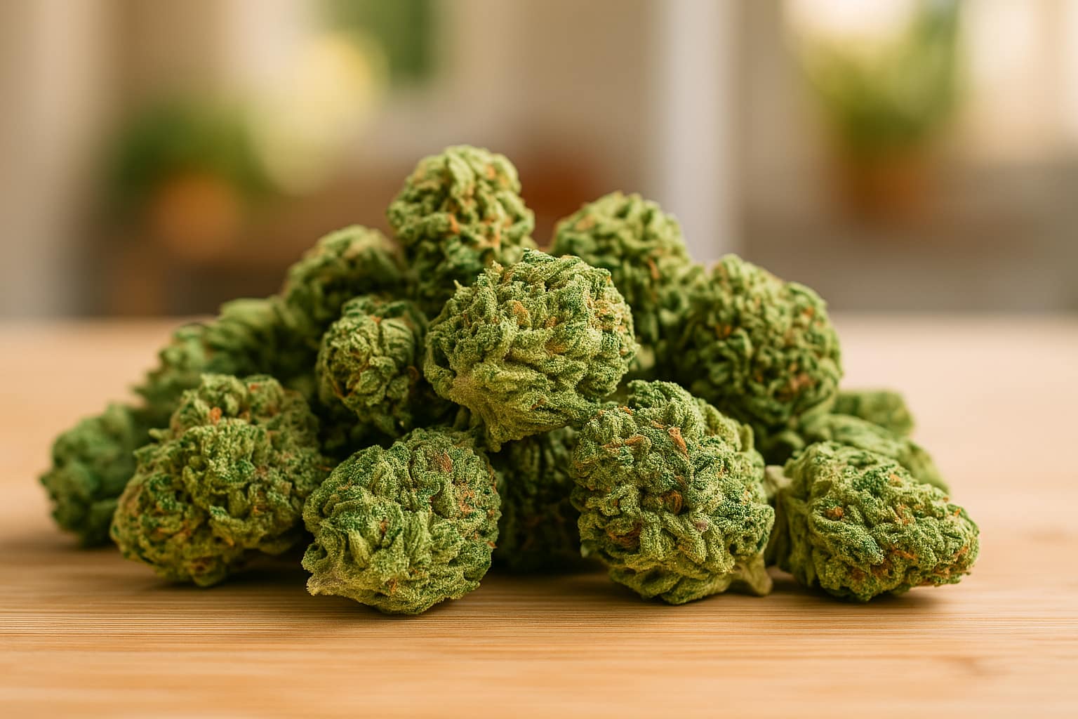 Cogollos CBD verdes frescos y compactos