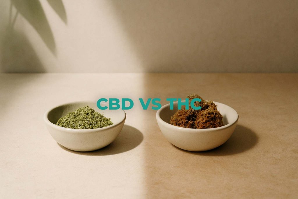 CBD vs THC: portada editorial comparativa y cotidiana en Farma CBD