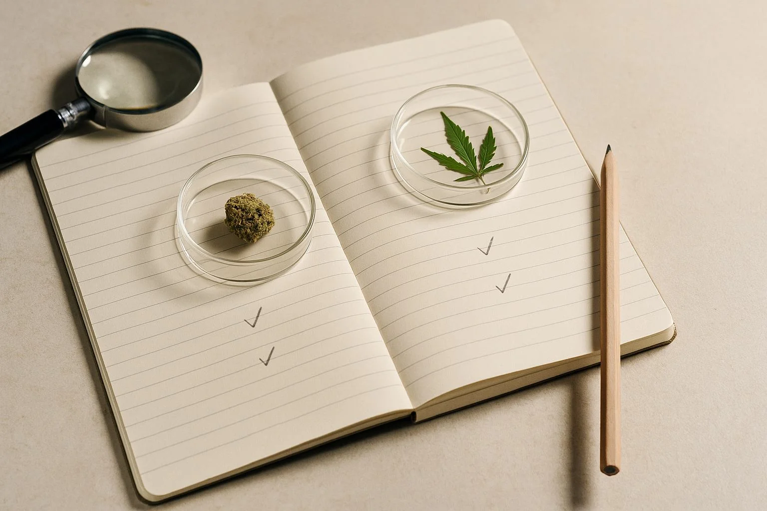 Explicación CBD vs THC | Farma CBD Explicación visual de CBD vs THC con enfoque educativo y minimalista