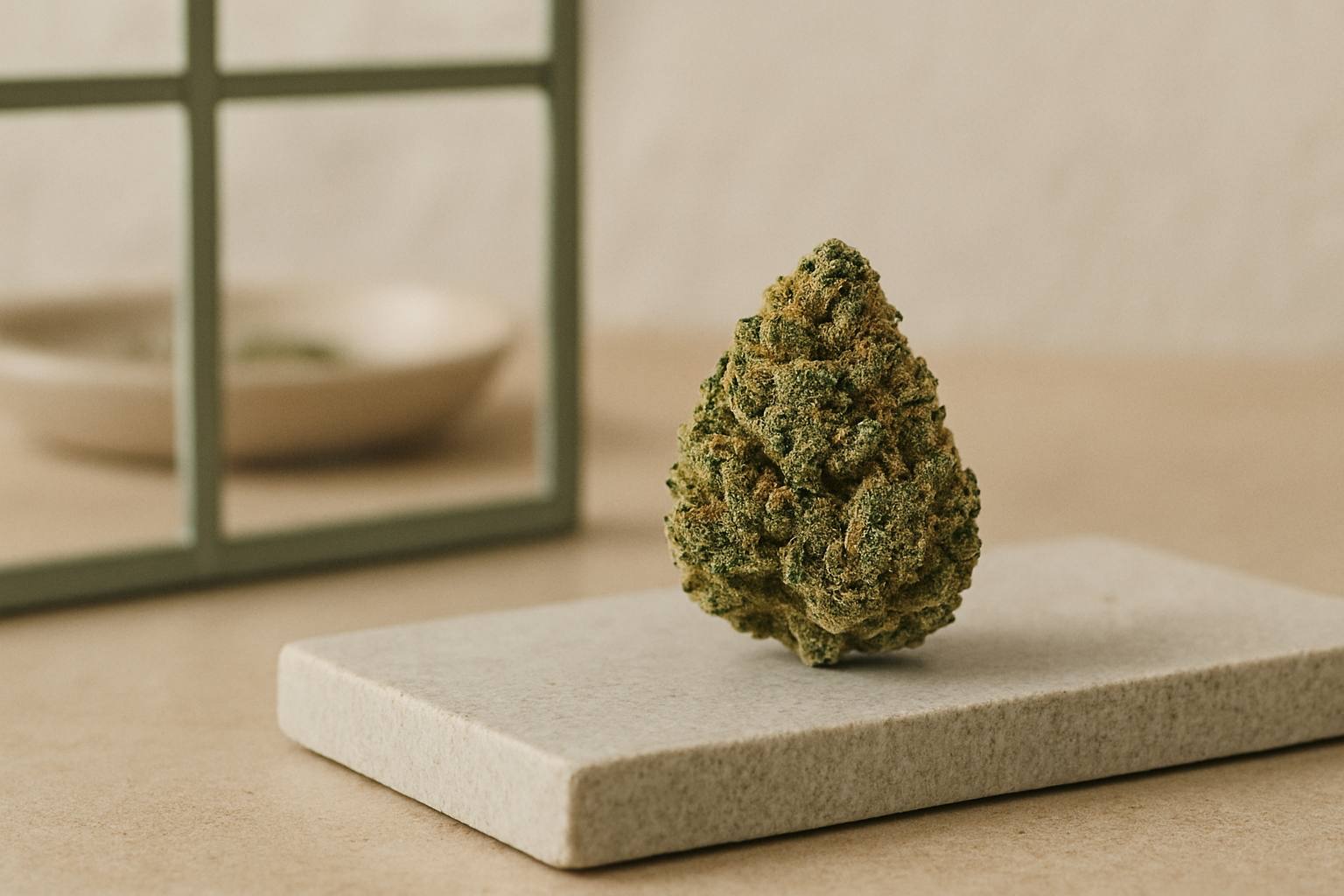 Flor CBD indoor en entorno de estudio para ilustrar acabado premium