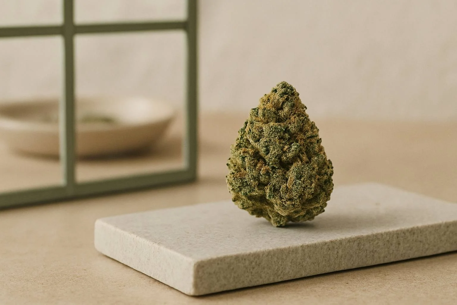 Flor CBD indoor en entorno de estudio para ilustrar acabado premium