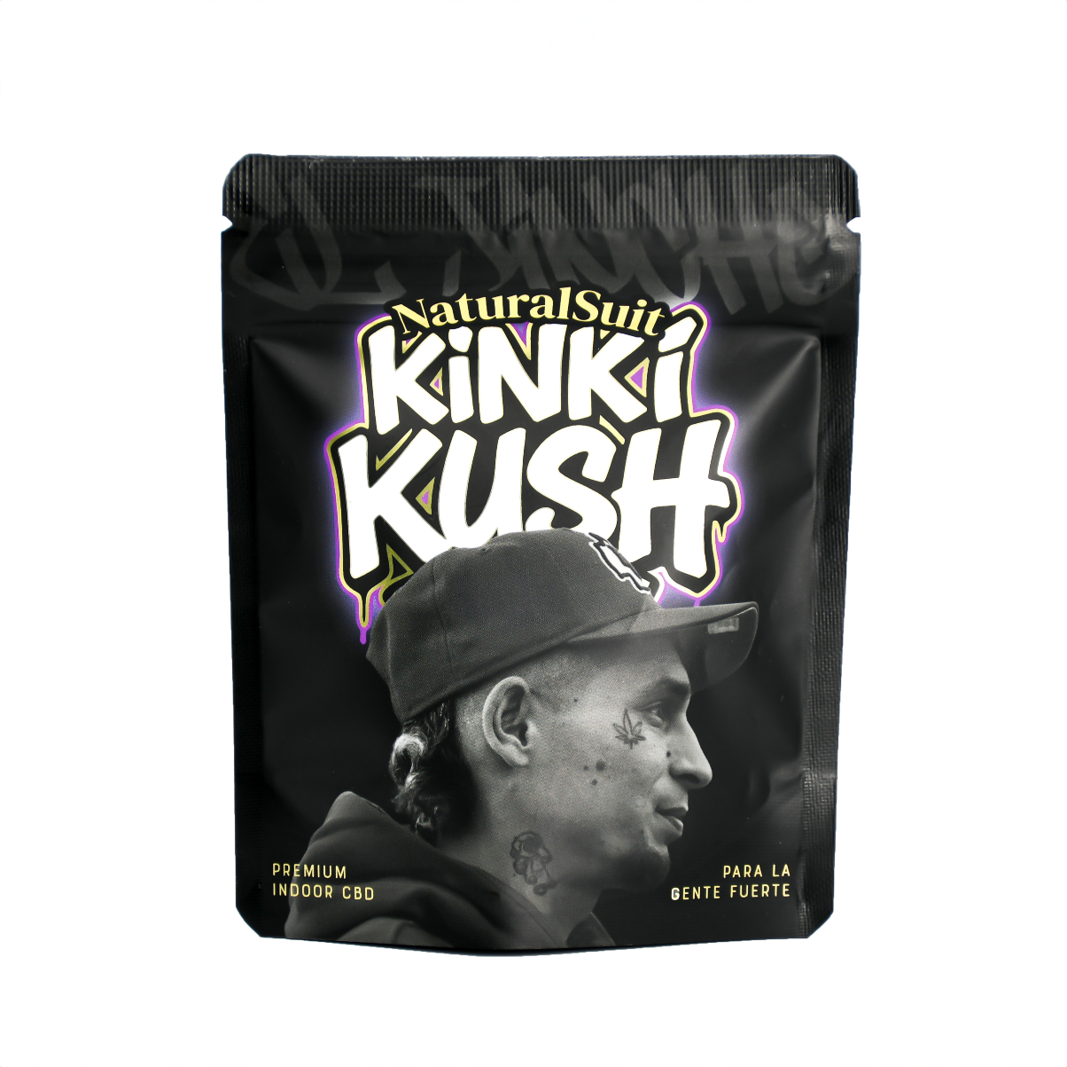 Imagen del envase de Kinki Kush Natural Suit 3,5g, flor CBD en bolsa de 3,5 gramos.