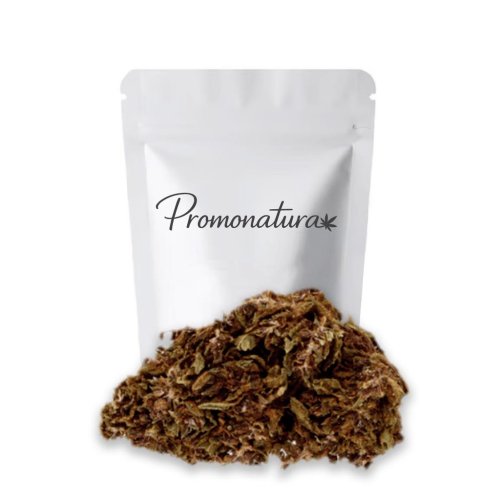 Cogollos de flor CBD Black Domina Promonatura oscuros y densos con tricomas resinosos, en formato 5 g y 10 g